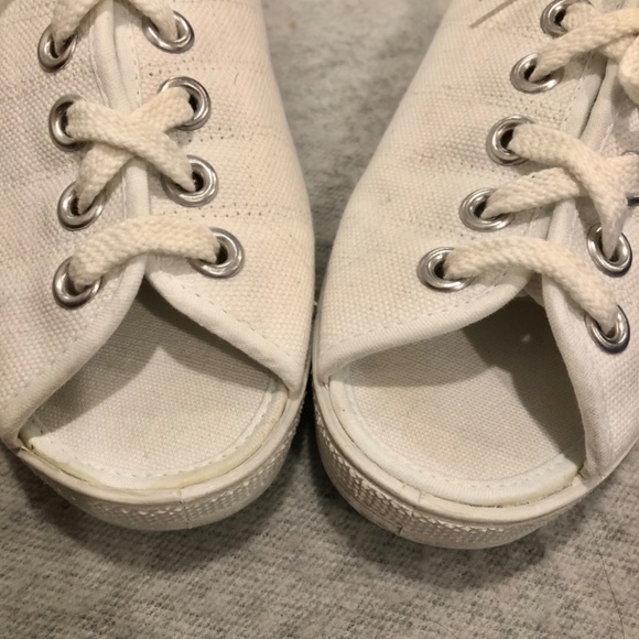 White Canvas Peep Toe Slingback Sneakers - Picture 15 of 16